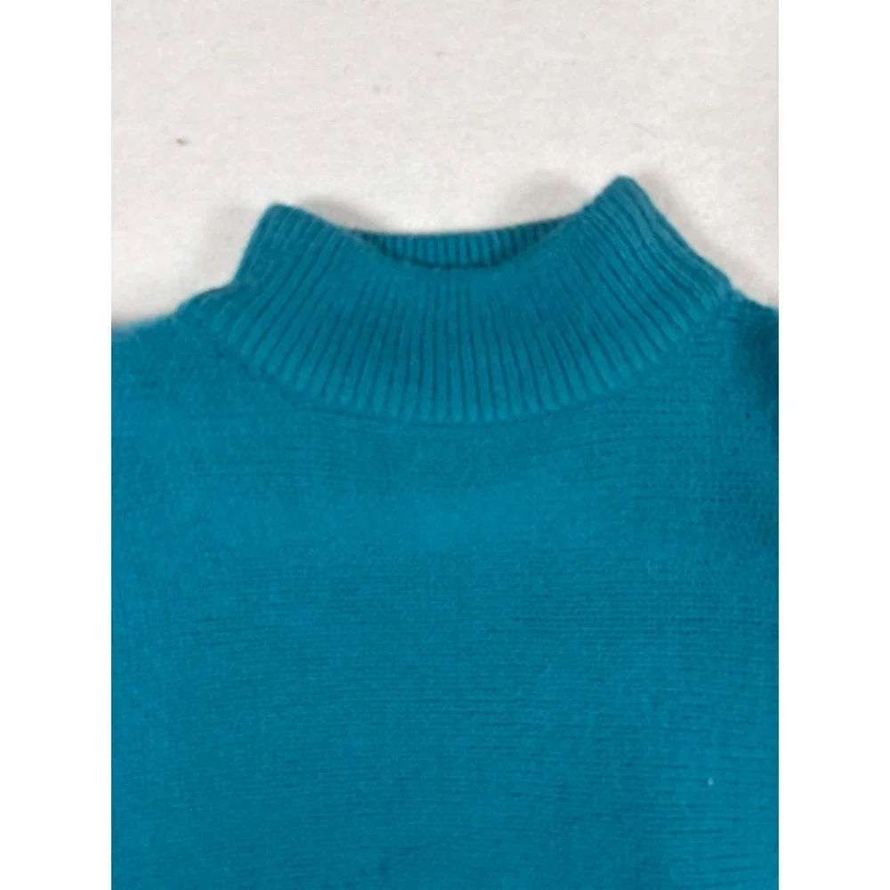 Vintage Teal Sweater With Black Shoulder Appliques & Ribbed Crew Neck‎ size 8